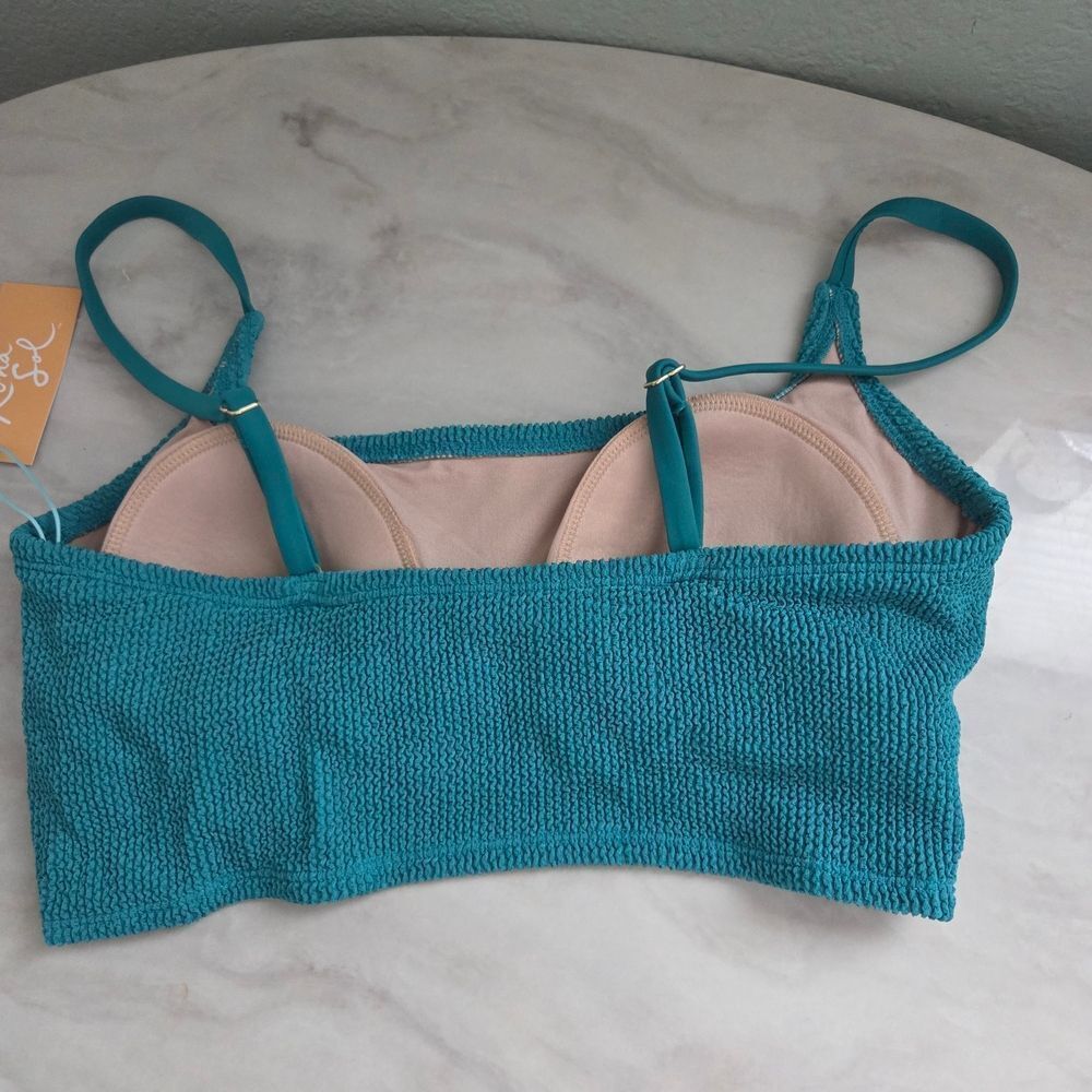 Kona Sol Soft Crinkle Textured Square Neck Bikini Top Turquoise 12-14 LARGE - Picture 3 of 4